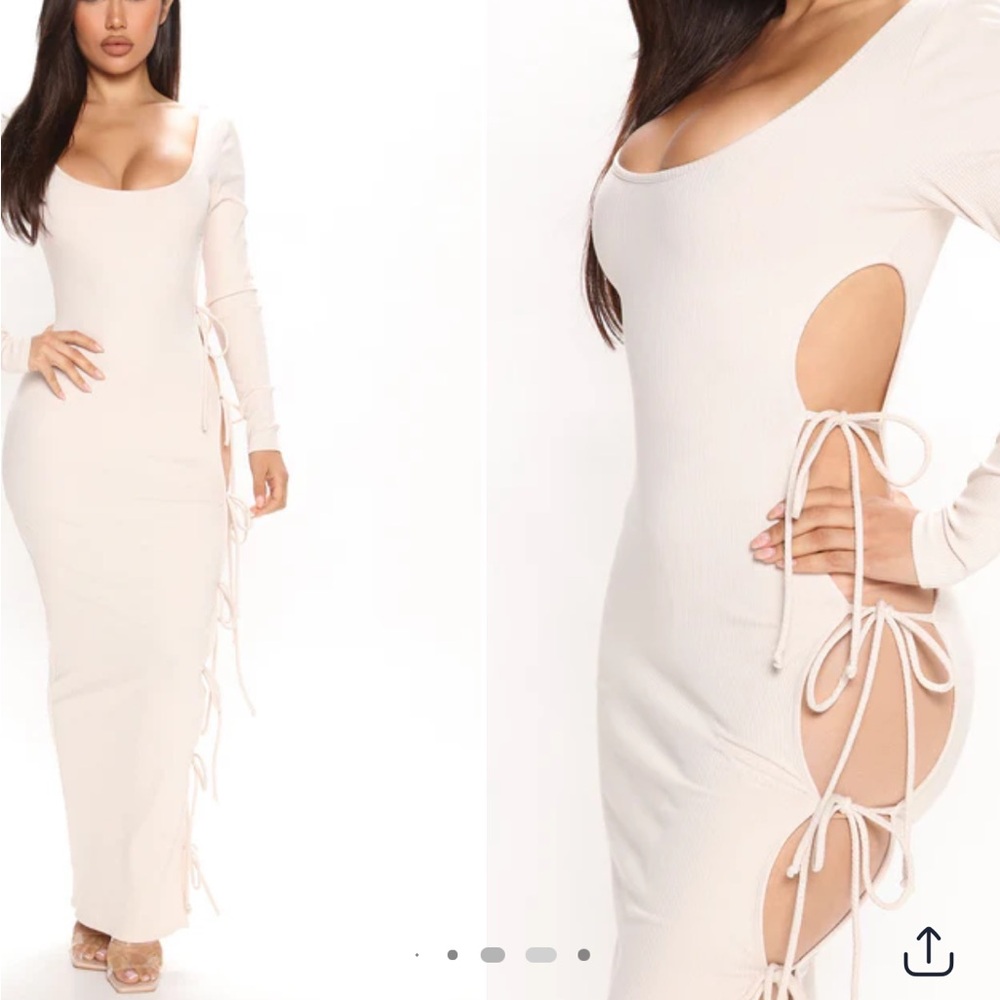 Elegant Long Sleeve Cream Dress with Side Cutouts